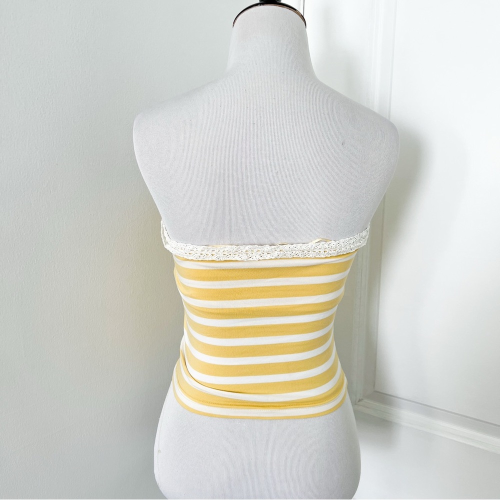 Urban Outfitters Yellow & White Striped Strapless Tube Top with Lace Trim S - Picture 3 of 4